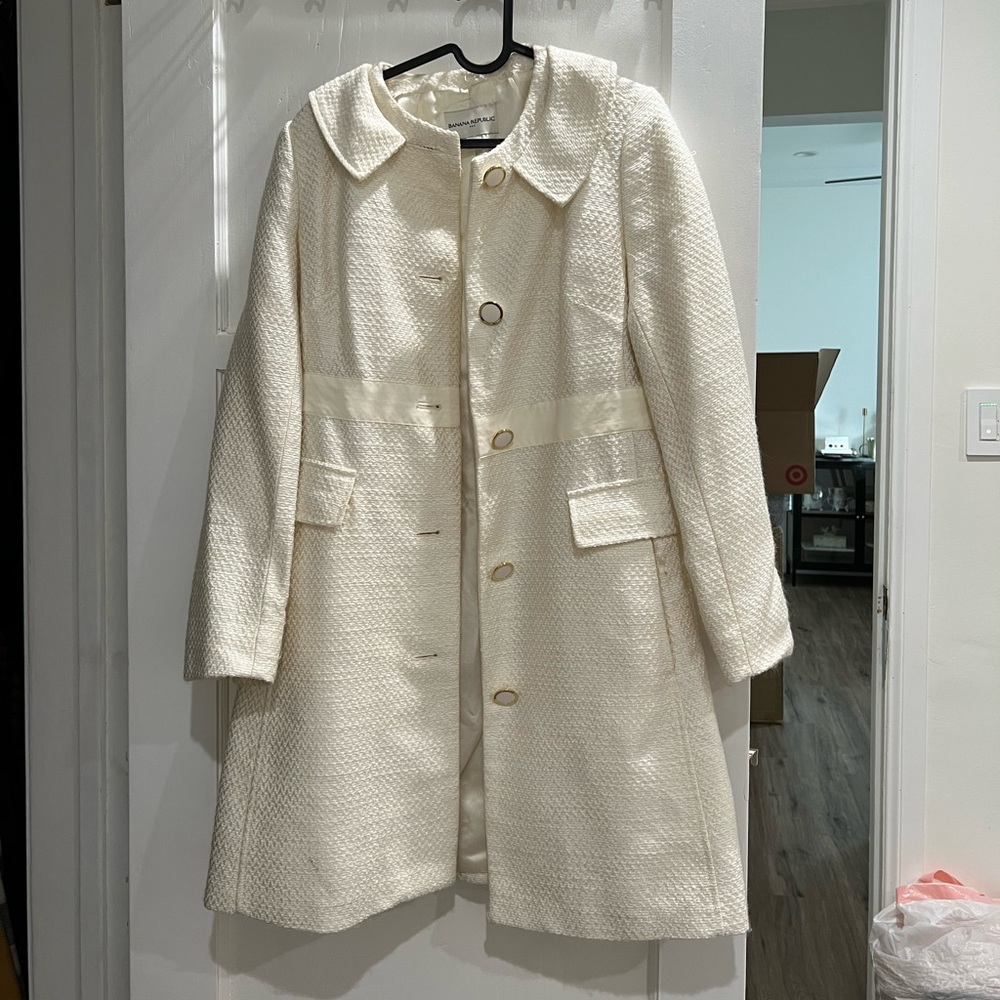 Banana Republic Cream White Bow Coat